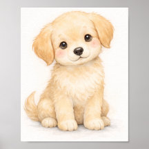 Golden Retriever Puppy Nursery Wall Art Print |