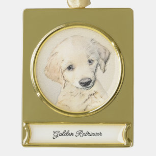 Golden Retriever Puppy Painting - Original Dog Art Banner-Ornament Gold