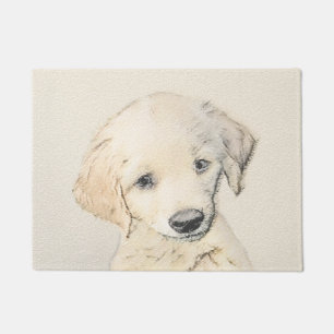 Golden Retriever Puppy Painting - Original Dog Art Fußmatte