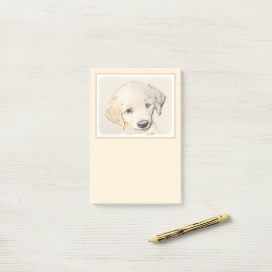 Golden Retriever Puppy Painting - Original Dog Art Post-it Klebezettel (Auf Schreibtisch)