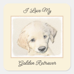 Golden Retriever Puppy Painting - Original Dog Art Quadratischer Aufkleber