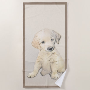 Golden Retriever Puppy Painting - Original Dog Art Strandtuch