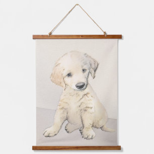 Golden Retriever Puppy Painting - Original Dog Art Wandteppich Mit Holzrahmen