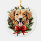 Golden Retriever Puppy Red Bow Kraath Weihnachten Keramik Ornament (Vorne)