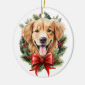 Golden Retriever Puppy Red Bow Kraath Weihnachten Keramik Ornament (Links)