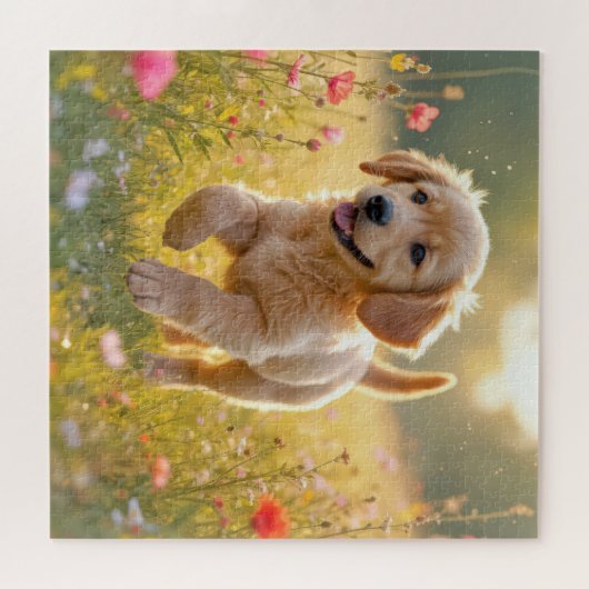 Golden Retriever Puppy Running In a Meadow Puzzle (Horizontal)