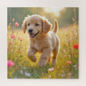Golden Retriever Puppy Running In a Meadow Puzzle (Vertikal)