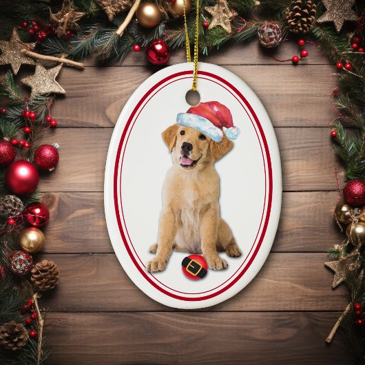 Golden Retriever Puppy Santa Bulb Weihnachten Keramik Ornament