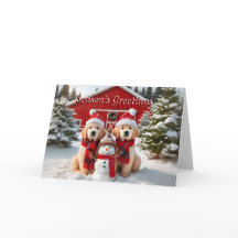 Golden Retriever Puppy Snowman Weihnachtskarte