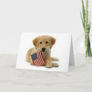 Golden Retriever Puppy und Flag Karte