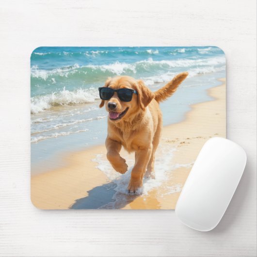 Golden Retriever Puppy Walking On the Beach Mousepad (Mit Mouse)