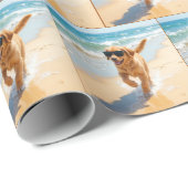 Golden Retriever Puppy Walking the Beach Geschenkpapier (Rolleneckpunkt)