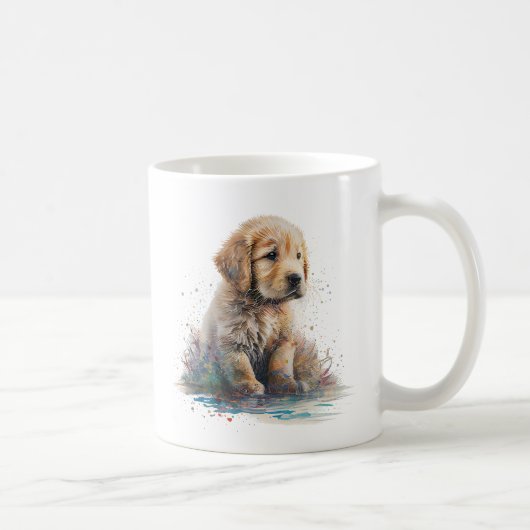 Golden Retriever Puppy Watercolor Kunst Kaffeetasse (Rechts)