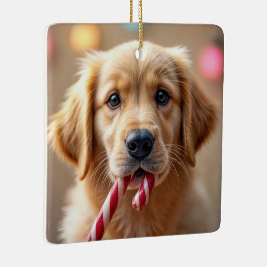 Golden Retriever Puppy With a Candy Cane Keramikornament (Rechts)