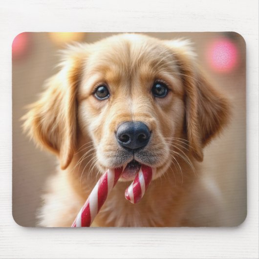 Golden Retriever Puppy With a Candy Cane Mousepad (Vorne)