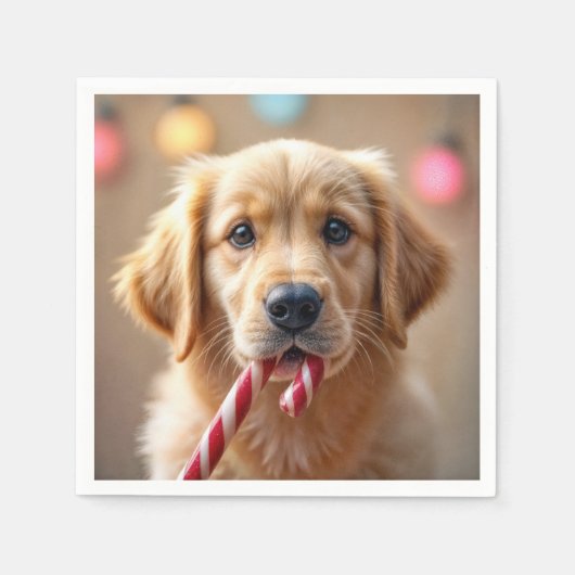 Golden Retriever Puppy With a Candy Cane Serviette (Vorderseite)