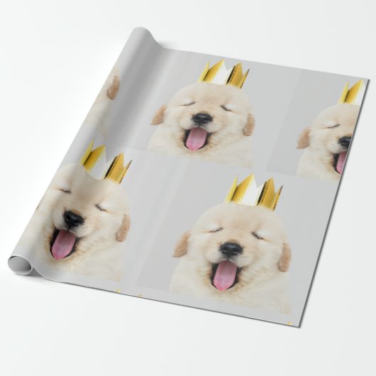 Golden Retriever Puppy Yawning mit Krone Geschenkpapier (Ungerollt)
