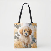 Golden Retriever Puppy Yellow Flowers Tasche (Vorderseite)