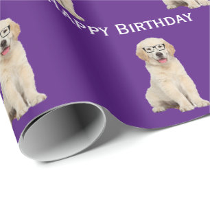Golden Retriever Puppy zum Geburtstag mit Brillenw Geschenkpapier