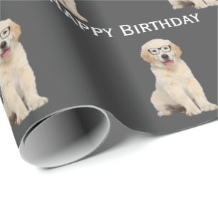 Golden Retriever Puppy zum Geburtstag mit Brillenw Geschenkpapier