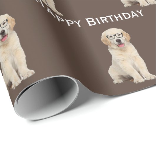 Golden Retriever Puppy zum Geburtstag mit Brillenw Geschenkpapier (Rolleneckpunkt)