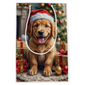 Golden Retriever Puppy's First Christmas Festive Mittlere Geschenktüte (Vorderseite)