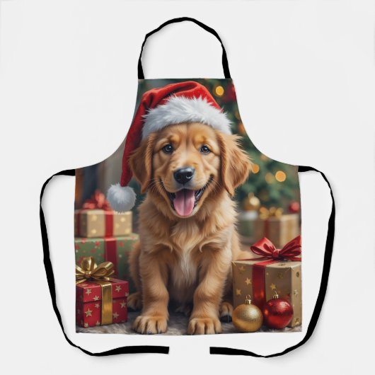 Golden Retriever Puppy's First Christmas Festive Schürze (Vorderseite)