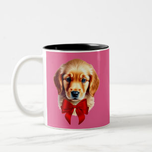 Golden Retriever Red Bow Zweifarbige Tasse