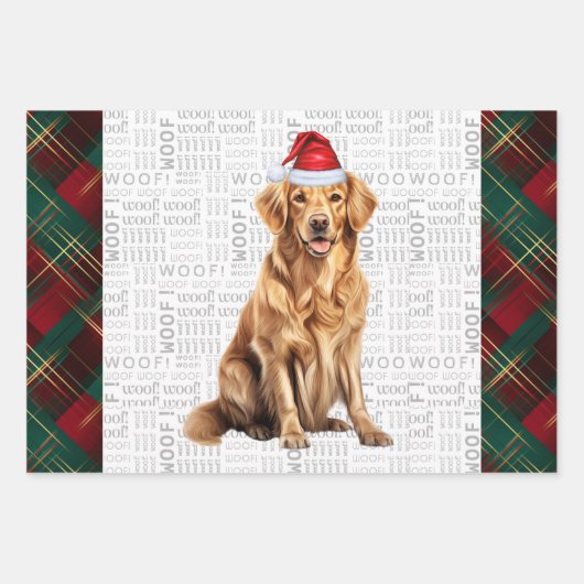 Golden Retriever Red Green Holiday Kariert Weihnac Geschenkpapier Set (Vorderseite)