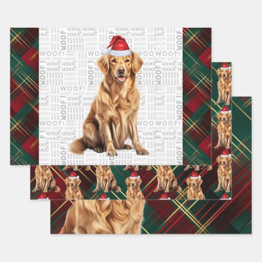 Golden Retriever Red Green Holiday Kariert Weihnac Geschenkpapier Set (Set)