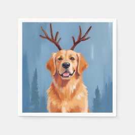 Golden Retriever Reindeer Antlers Christmas Dog Serviette