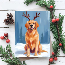 Golden Retriever Reindeer Antlers Christmas Feiertagspostkarte