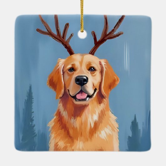 Golden Retriever Reindeer Antlers | Christmas Keramikornament (Rückseite)