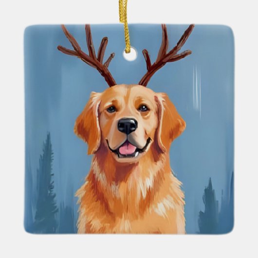 Golden Retriever Reindeer Antlers | Christmas Keramikornament (Vorderseite)