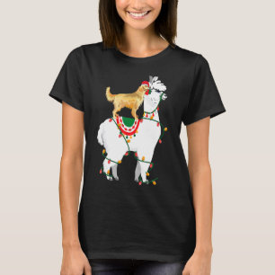 Golden Retriever Reiten Llama Lights Santa Christ T-Shirt