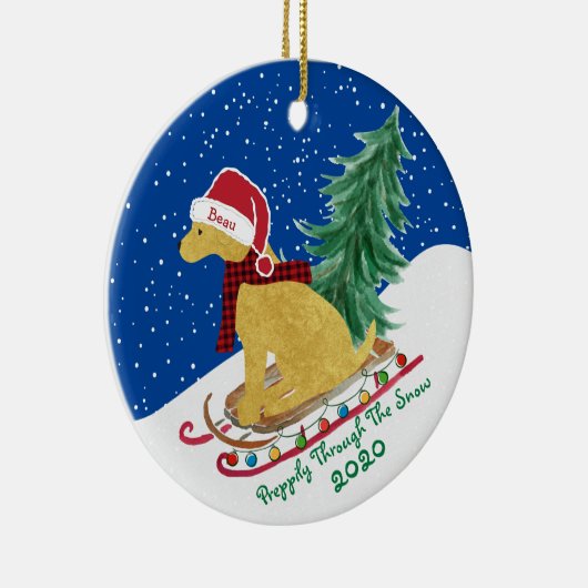 Golden Retriever Reiten Xmas Tree Schlitten Keramik Ornament (Rechts)