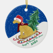 Golden Retriever Reiten Xmas Tree Schlitten Keramik Ornament (Vorne)