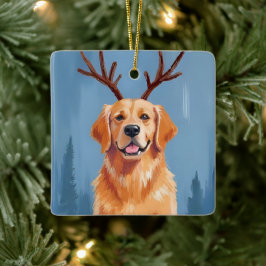Golden Retriever Rentier-Geweih | Weihnachten Keramikornament