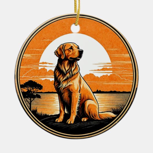 Golden Retriever Retro Sunset Dog Lover Keramik Ornament (Vorne)