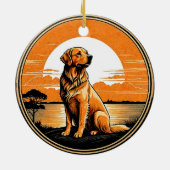 Golden Retriever Retro Sunset Dog Lover Keramik Ornament (Hinten)