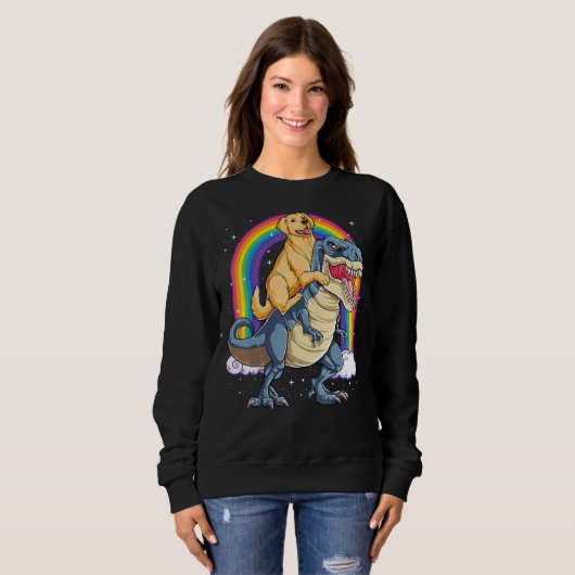 Golden Retriever Riding Dinosaur Rex Boys Rainbow Sweatshirt (Vorne ganz)