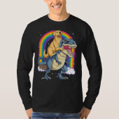 Golden Retriever Riding Dinosaur Rex Boys Rainbow T-Shirt (Vorderseite)
