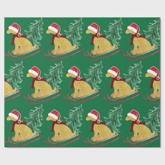 Golden Retriever Riding Xmas Tree Green Schlitten Geschenkpapier (Flach)