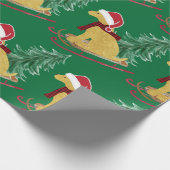 Golden Retriever Riding Xmas Tree Green Schlitten Geschenkpapier (Ecke)