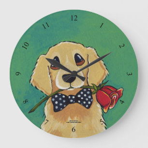 Golden Retriever & Rose Wall Clock Große Wanduhr