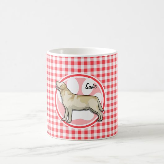 Golden retriever; Roter und weißer Gingham Kaffeetasse (Mittel)