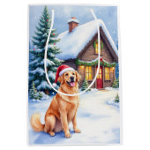 Golden Retriever Rustic Cabin Santa Hat Christmas Mittlere Geschenktüte (Vorderseite)