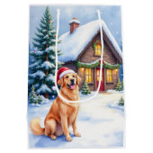 Golden Retriever Rustic Cabin Santa Hat Christmas Mittlere Geschenktüte (Rückseite)