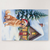 Golden Retriever Rustic Cabin Santa Hat Christmas Puzzle (Horizontal)