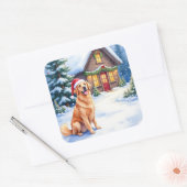 Golden Retriever Rustic Cabin Santa Hat Christmas Quadratischer Aufkleber (Umschlag)
